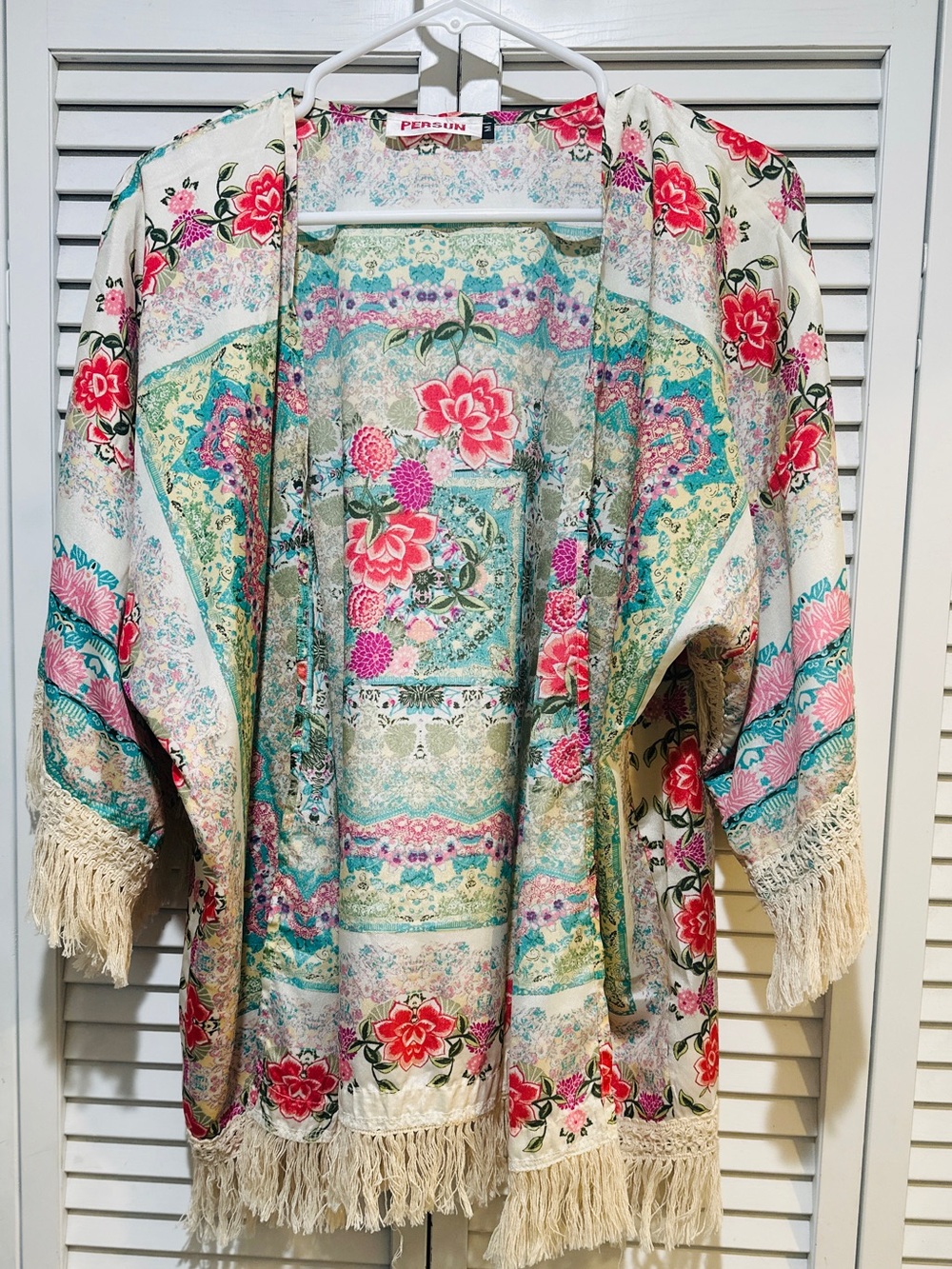 Boho Floral Fringe Kimono Cardigan Crochet Tassel Festival Beach Cover Up